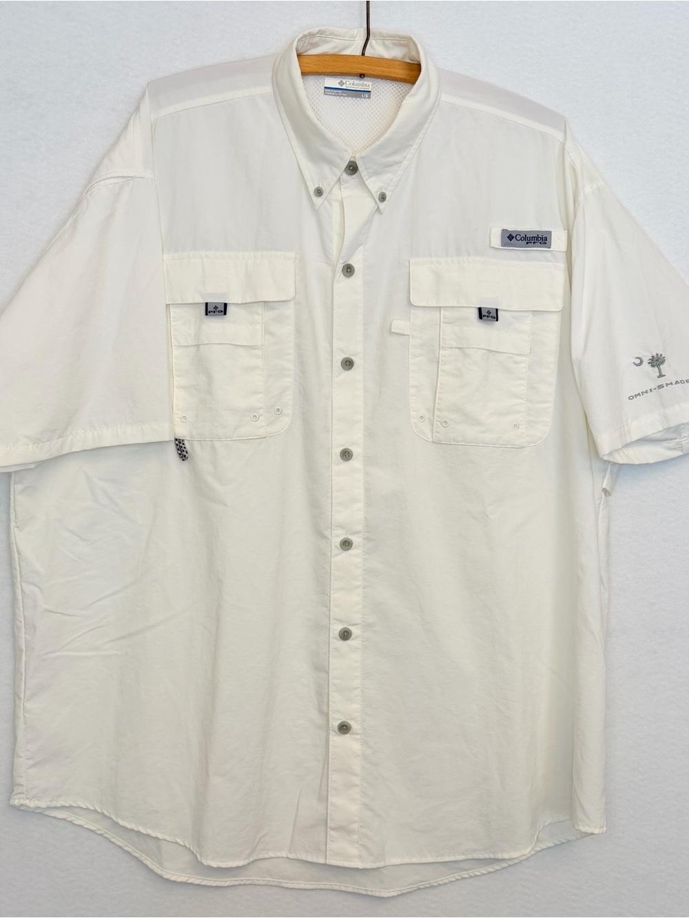 Columbia PFG Bahama II Fishing Shirt White Short Sleeve Omni-Shade Men’s Large
